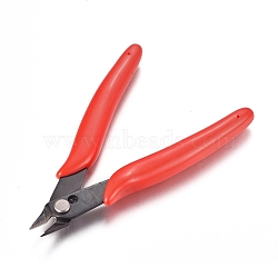 45# Carbon Steel Jewelry Pliers, Flush Cutter, Shear, with Plastic Handles , Red, 126.5x79.5x12.5mm(PT-G002-03A)
