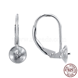 Rhodium Plated 925 Sterling Silver Leverback Earring Findings, with Cup Pearl Peg Bails Pin, for Half Drilled Beads, Platinum, 17mm, Pin: 0.7mm, Bail: 6mm, pin: 0.6mm(X-STER-I017-084I-P)