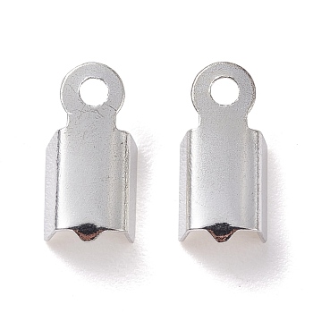 304 Stainless Steel Folding Crimp Ends, Fold Over Crimp Cord Ends, Silver, 10x4x3mm, Hole: 1mm, Inner Diameter: 4mm