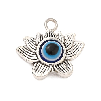 Tibetan Style Alloy Resin Pendants, Flower with Eye, Antique Silver, 17.5x19x6mm, Hole: 2.5mm