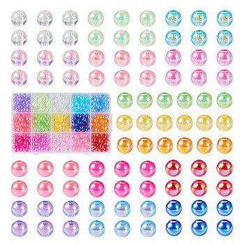 Pandahall 300Pcs 15 Colors Transparent Acrylic Beads, AB Colors Plated, Round, Mixed Color, 8mm, Hole: 2mm, about 20pcs/color