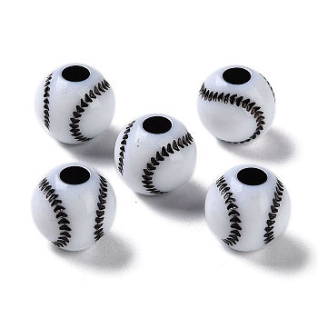 Opaque Acrylic European Beads, Craft Style, Large Hole Beads, Tennis Ball, White, 11x10.5mm, Hole: 4mm, about 1000pcs/500g