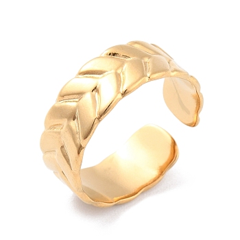 Ion Plating(IP) 304 Stainless Steel Leaf Open Cuff Ring for Women, Golden, Inner Diameter: 17.3mm