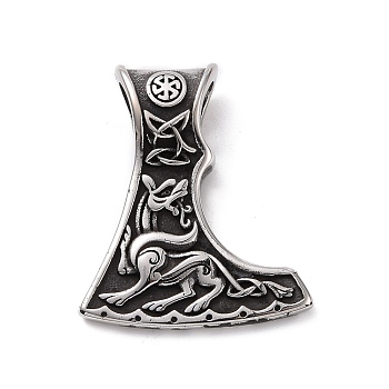 304 Stainless Steel Pendants, Thor's Hammer, Antique Silver, 38x32x8.5mm, Hole: 5x8mm