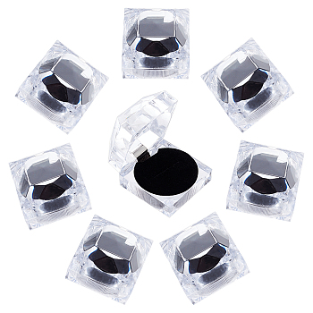 Transparent Plastic Ring Boxes, with Sponge, Jewelry Box, Square, Black, 4.55x4.55x4.2cm