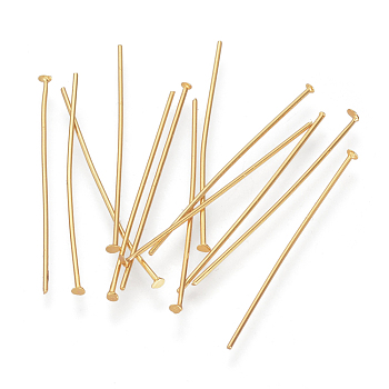 304 Stainless Steel Flat Head Pins, Real 16K Gold Plated, 30x0.7mm, 21 Gauge, Head: 1.5mm