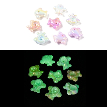 UV Plating Opaque Acrylic Beads, Luminous Glow in the Dark, Airplane, with Glitter Powder, Mixed Color, 26x28.5x11mm, Hole: 2.7mm