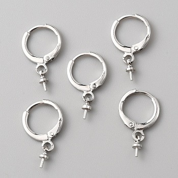 Brass Huggie Hoop Earring Findings, with Peg Bails, for Half Drilled Beads , Platinum, 20x11x1.7mm, Pin: 0.6mm and 0.8mm
