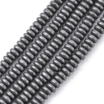 Matte Style Electroplate Non-magnetic Synthetic Hematite Beads Strands, Heishi Beads, Flat Round/Disc, Platinum Plated, 4x2mm, Hole: 1mm, about 175pcs/strand, 15 inch