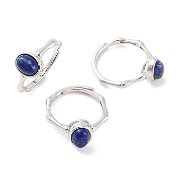 Oval Natural Lapis Lazuli Adjustable Rings, Brass Ring for Women, Long-Lasting Plated, Lead Free & Cadmium Free, Platinum, Inner Diameter: 18mm