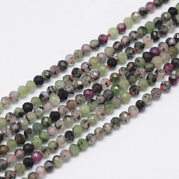 Natural Ruby in Zoisite Bead Strands, Faceted, Round, 2mm, Hole: 0.5mm, about 170~180pcs/strand, 12.9~13.3 inch(330~340mm)
