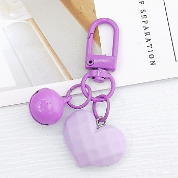 Acrylic Pendants Keychain, with Spray Painted Alloy Findings, Heart & Bell, Orchid, 6cm