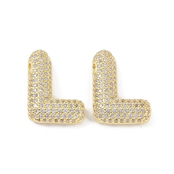 Brass Micro Pave Clear Cubic Zirconia Pendants, Letter L, 22x16.5x6mm, hole: 3.5x2mm and 1.8x2.5mm