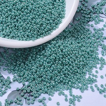 MIYUKI Round Rocailles Beads, Japanese Seed Beads, 11/0, (RR435) Opaque Turquoise Green Luster, 2x1.3mm, Hole: 0.8mm, about 1111pcs/10g