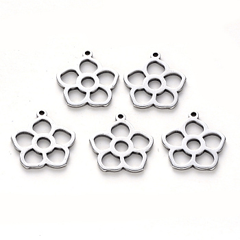 304 Stainless Steel Pendants, Laser Cut, Flower, Stainless Steel Color, 17x15.5x1mm, Hole: 1.2mm