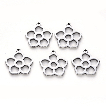 Tarnish Resistant 304 Stainless Steel Pendants, Laser Cut, Flower, Stainless Steel Color, 17x15.5x1mm, Hole: 1.2mm