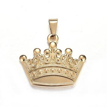 304 Stainless Steel Pendants, Crown, Golden, 30x36x4mm, Hole: 5x10mm