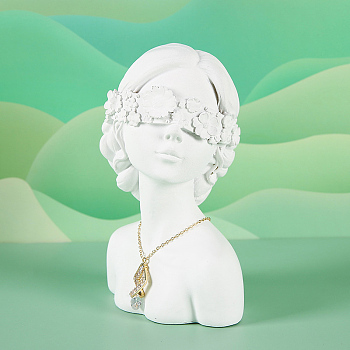 Girl Bust Resin Necklace Display Stands, Jewelry Holders for Single Necklace Storage, Photo Props, White, 7.45x8.9x13.9cm