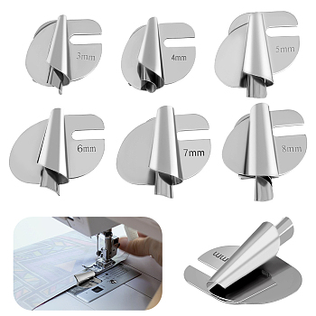 6Pcs 6 Style Stainless Iron Sewing Rolled Hemmer Foot, Wide Rolled Hem Pressure Foot, Stainless Steel Color, 3.3~4.3x3.1~3.9x1.3~1.6cm, 1pc/style