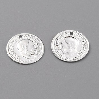 Brass Charms, Long-Lasting Plated, Coin Charms, Flat Round with Edward VII, 925 Sterling Silver Plated, 12.5x0.7mm, Hole: 1mm
