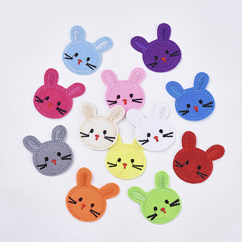 Bunny Computerized Embroidery Cloth Iron On/Sew On Patches, Costume Accessories, Appliques, Rabbit Head, Mixed Color, 43.5x40x1.5mm, about 12colors, 1color/10pcs, 120pcs/bag