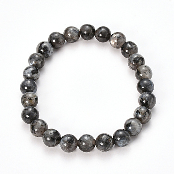 Natural Larvikite Beaded Stretch Bracelets, Round, 2-1/8 inch(55mm), Bead: 8~9mm