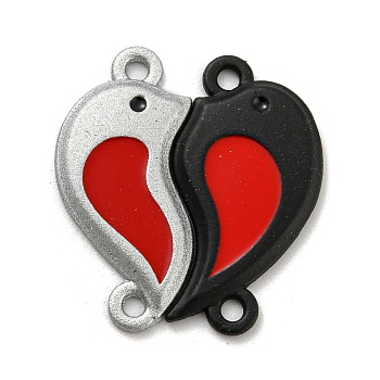 Spray Painted Alloy Couple Heart Connector Charms, Yin-yang Heart Links, Red, 21x20x18mm, Hole: 1.5~1.6mm