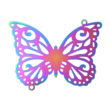 201 Stainless Steel Connector Charms, Butterfly Links, Rainbow Color, 50x65x0.2mm, Hole: 2.2mm