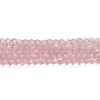 Transparent Electroplate Glass Beads Strands, AB Color Plated, Faceted, Bicone, Pink, 6x6mm, Hole: 1mm, about 45~47pcs/strand, 9.65~9.84 inch(24.5~25cm)