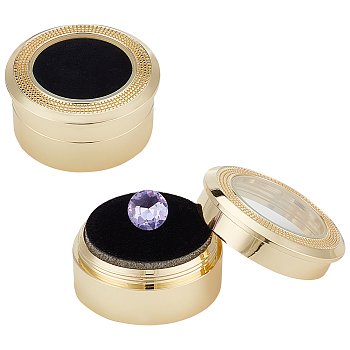 Round Stainless Steel Loose Diamond Storage Boxes, Gemstone Display Case with Clear Glass Window and Sponge, Light Gold, 3.25x1.65cm