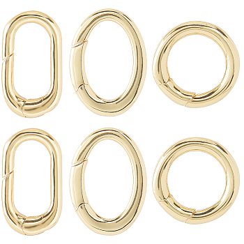 6Pcs 3 Styles Rack Plating Brass Spring Gate Rings, Cadmium Free & Nickel Free & Lead Free, Long-Lasting Plated, Real 18K Gold Plated, 14.5~18x10~14.5x2.5~3mm, Inner Diameter: 8~13mm, 2pcs/style