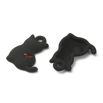 Spray Printed Alloy Pendants, Cat Charm, Black, 15.5x11.5x2.5mm, Hole: 1.5mm