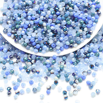 Electroplate Glass Beads, Faceted, Round, Royal Blue, 4x3.5mm, Hole: 1mm