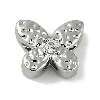 Brass Micro Pave Cubic Zirconia Beads, Butterfly, Platinum, 8x9.5x4.5mm, Hole: 1.8mm