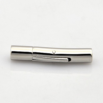 Tarnish Resistant Column 304 Stainless Steel Bayonet Clasps, Stainless Steel Color, 28x6mm, Hole: 4mm