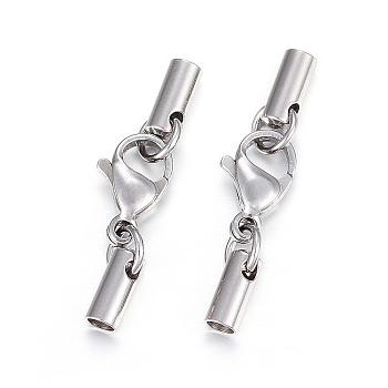 304 Stainless Steel Lobster Claw Clasps, with Cord Ends, Stainless Steel Color, 27mm, Inner diameter: 2.5mm