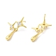 Rack Plating Brass Pave Cubic Zirconia Star with Teardrop Dangle Stud Earrings for Women(EJEW-D059-25G)-2