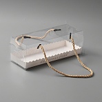 Portable Transparent Plastic Swiss Cake Roll Sandwich Holder Box, Paper Tray & Silk Handle, Rectangle, Clear, Box: 65x185x65mm(CON-WH0095-13A)
