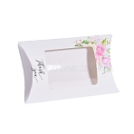 Paper Pillow Boxes, Gift Candy Packing Box, with Clear Window, Floral Pattern, White, 12.5x8x2.2cm(CON-G007-03A-06)