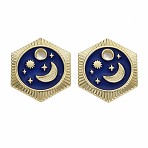 Rack Plating Alloy Pendants, with Enamel, Cadmium Free & Lead Free, Hexagon with Moon & Star, Light Gold, Blue, 23x20x1.5mm, Hole: 3mm(X-PALLOY-S132-232-RS)
