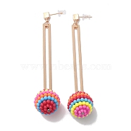 Resin Waxberry Round Ball Dangle Stud Earrings, Iron Jewelry for Women, Colorful, 87mm, Pin: 0.7mm(EJEW-O073-02KCG)