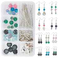 SUNNYCLUE DIY Dangle Earring Making Kits, Including Natural Crackle Agate Beads, Glass Beads, Alloy Beads & Bead Caps & Pendants, Brass Earrings Findings, Iron Eye Pin, Silver(DIY-SC0014-10S)