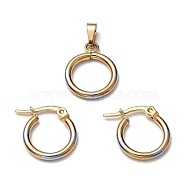 304 Stainless Steel Jewelry Sets, Hoop Earrings and Pendants, Ring, Golden & Stainless Steel Color, Hoop Earrings: 16x15x2mm, Pin: 0.8x1mm, Pendants: 18x15x2mm, Hole: 5.5x2.5mm(SJEW-O100-03)