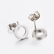 304 Stainless Steel Ear Studs, Flat Round, Stainless Steel Color, 8x1mm, Pin: 0.8mm(X-EJEW-E225-02P)