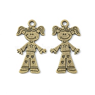 Tibetan Style Alloy Girl Pendants, Cadmium Free & Nickel Free & Lead Free, Antique Bronze, 27.5x15x1mm, Hole: 2mm(TIBEP-S116-AB-NR)