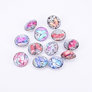 Brass Glass Snap Buttons, Jewelry Buttons, Flat Round with Butterfly, Platinum, 18.5x9mm(KK-WH0037-02)