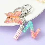 Resin & Acrylic Keychains, with Alloy Split Key Rings and Faux Suede Tassel Pendants, Letter & Butterfly, Letter Z, 8.6cm(KEYC-YW00002-26)