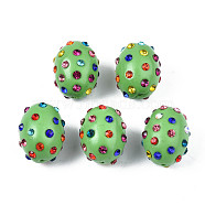 Polymer Clay Rhinestone Beads, Pave Disco Ball Beads, Oval, Lime Green, PP15(2.1~2.2mm), 16.5~18x13~14mm, Hole: 1mm(RB-T017-32B)