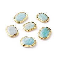 Natural Amazonite Beads, with Golden Plated Edge Brass Findings, Faceted, Oval, 28.5~29x19.5~21.5x7~8mm, Hole: 0.8mm(G-L543-006B)