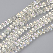 Electroplate Glass Beads Strands, Faceted, Rondelle, Full Rainbow Plated, Light Khaki, 6x4.5mm, Hole: 1mm, about 98pcs/strand, 17.3 inch(44cm)(EGLA-L012-B-FR06)